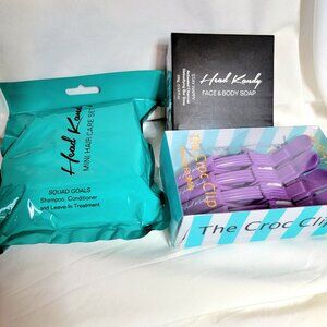 Head Kandy Mini Hair Care Set & Stay Happy Face & Body Soap + The Croc Hair Clip